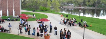 students on patio