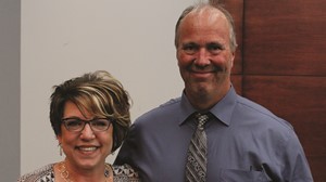 Anoka-Ramsey Community College Cambridge Campus recently honored its outstanding students for the 2017-2018 academic year. Shown are Outstanding Student of the Year Nicole Rademacher and Anoka-Ramsey President Kent Hanson.