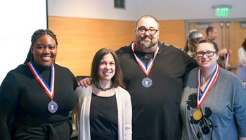 L to R: Carla Jindau, Angela Heskett (Anoka-Ramsey Interim Special Assistant to the President/Chief of Staff), Mac Plagens and Angela Kreiger